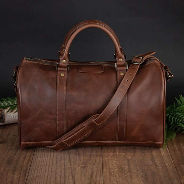 Leather Overnight Bag Bomber Brown