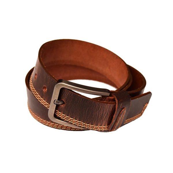 Triple Stitch Leather Belt – Brown