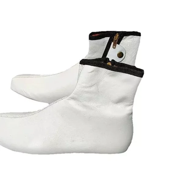 Leather Winter Socks Khuff Slipper in white, handcrafted and suitable for both men and women, displayed on a white background, offering warmth and comfort for winter wear.