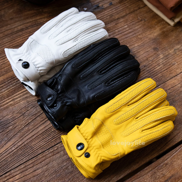 Leather Motorcycle Gloves Motorbike short Biker Yellow Black
